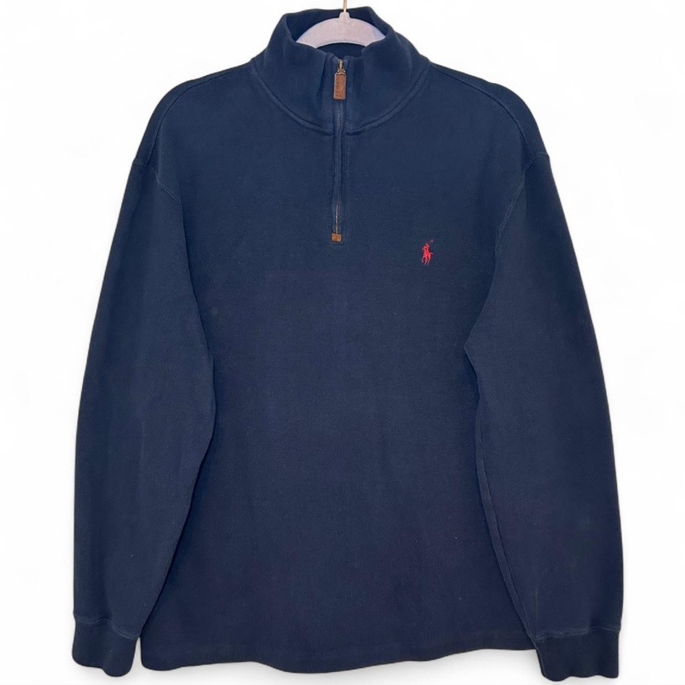 Vintage Polo Ralph Lauren Navy Blue 1/4 Zip Fleece Pull Over